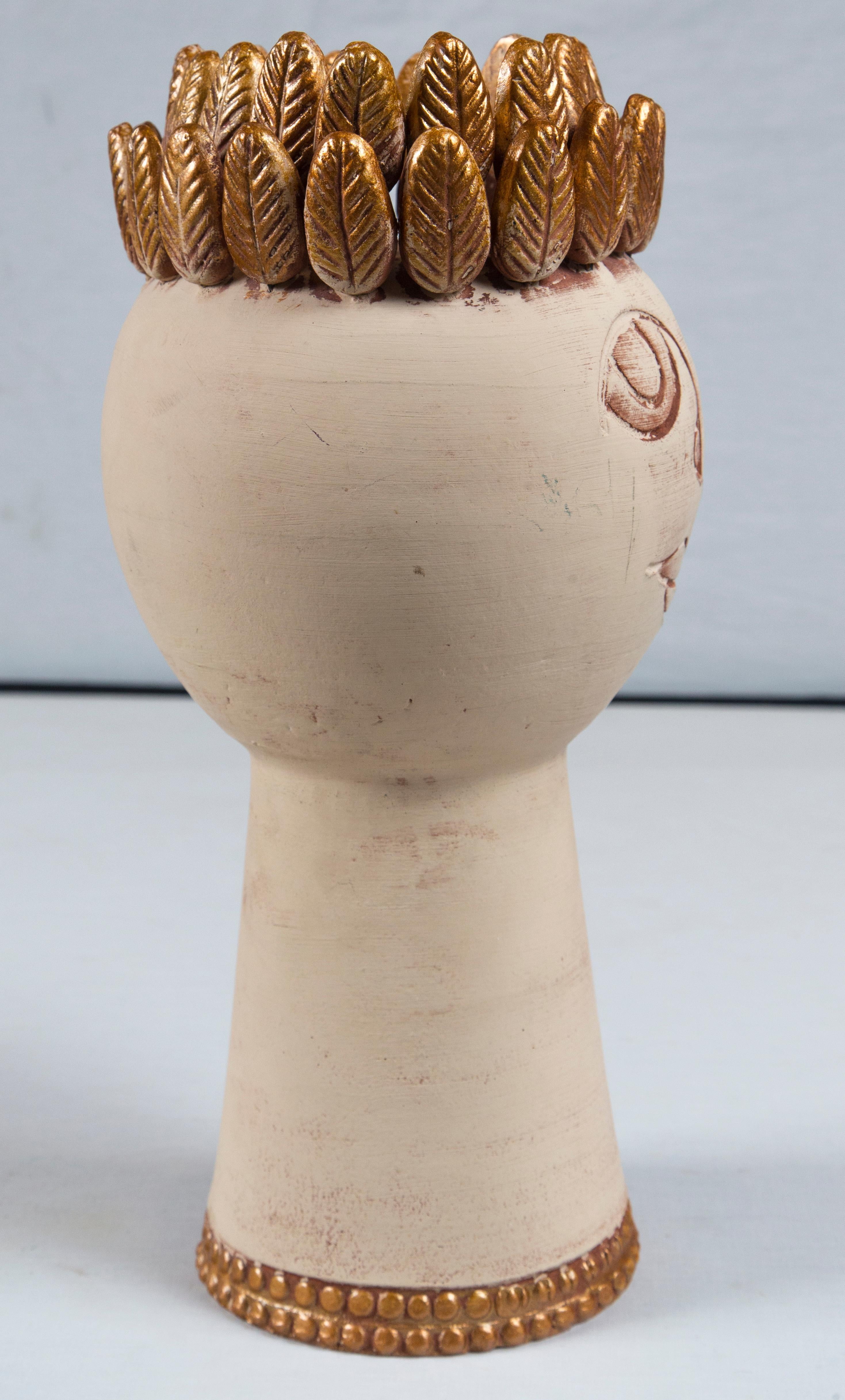 Handmade Pottery Head Vase In Good Condition In Stamford, CT