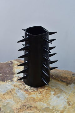 Handmade Pottery Spikes Black Flower Vase