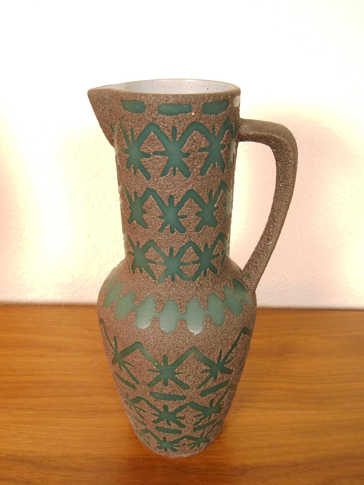 Mid-20th Century Handmade Pottery Vase with handle by Ceramno Rustica, Germany For Sale