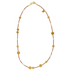 Handmade Pure 24 Karat Yellow Gold & Coral Beaded Necklace