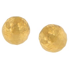 Handmade Pure 24 Karat Yellow Gold Hammered Ball Stud Earrings