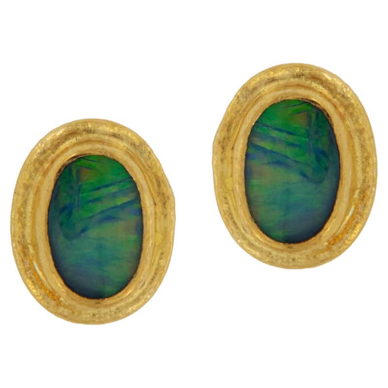 24 Karat Yellow Gold Cabochon Cats Eye Chrysoberyl Stud Earrings For ...