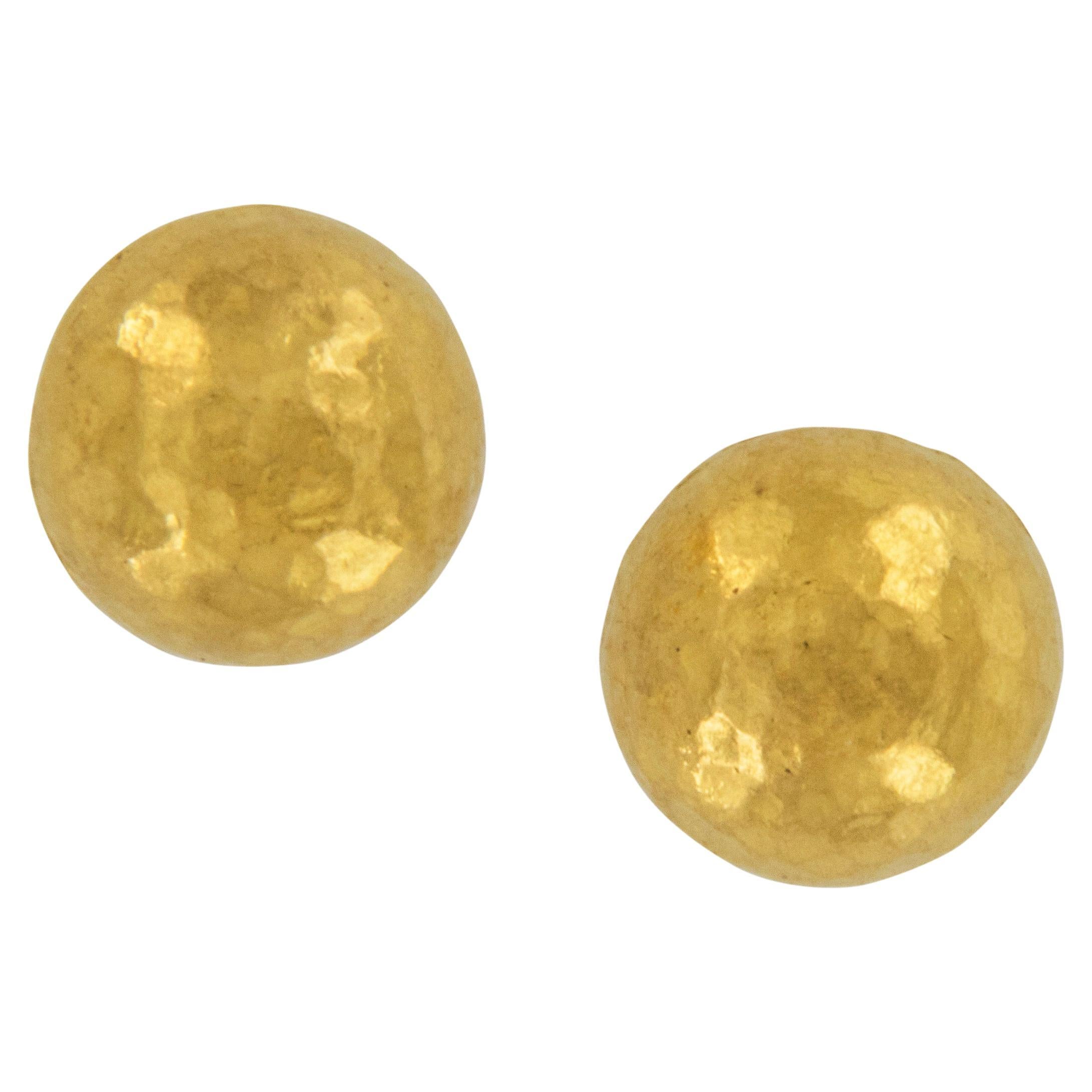 Handmade Pure 24 Karat Yellow Gold Round Button Style Earrings