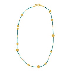 Collier de perles en or jaune pur 24 carats et turquoise fait main
