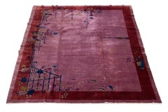 Handmade Purple Antique Chinese Art Deco Wool Rug with Floral Pattern