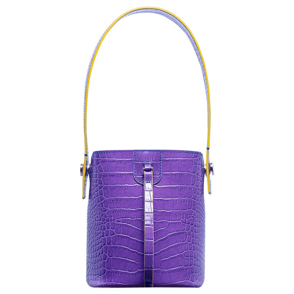 Handmade purple croco stamp satchel shoulder bag NWOT