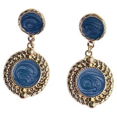 Handmade Purple Grey Pale Enamel Double Circle Drop Gold Pierced Earrings