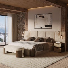 Handmade Rae Nightstand in Carved Wood with Distressed Walnut by Nolita Harbour