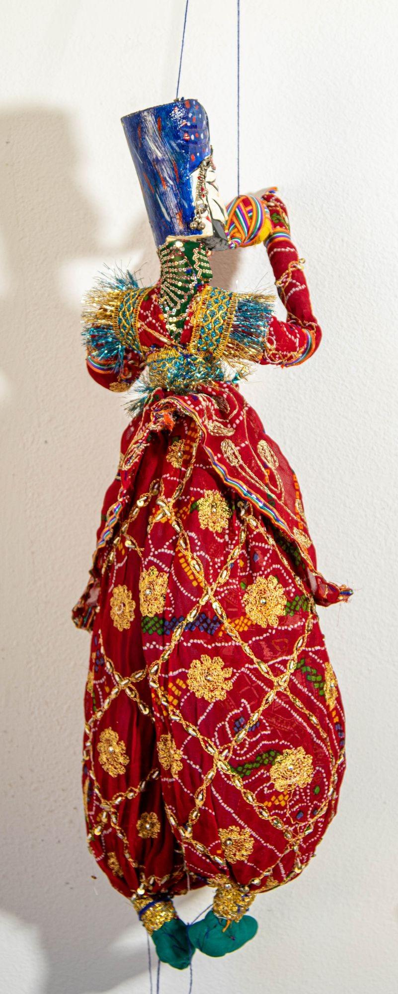 Handmade Rajasthani Kathputli Dancing Puppet Couple Jaipur India 1950s For Sale 3