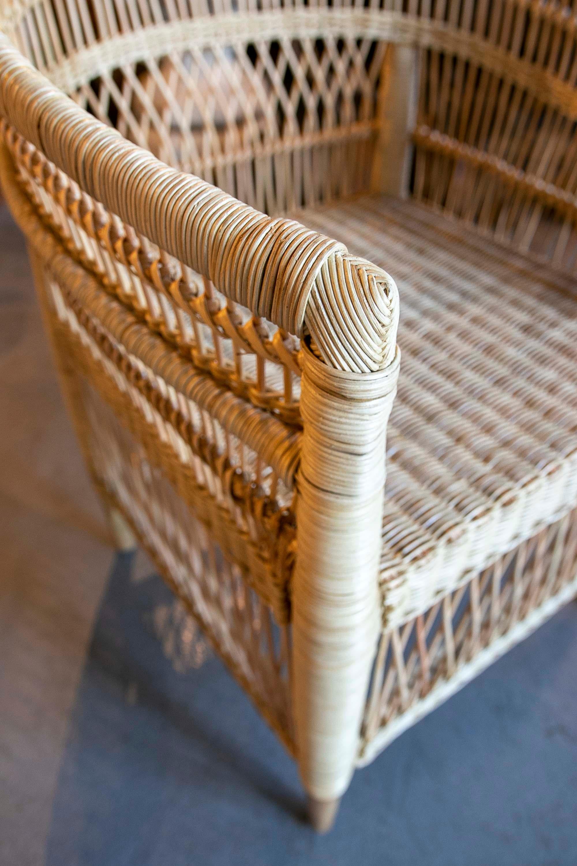 Handmade Rattan Armchair with Wooden Legs For Sale 11