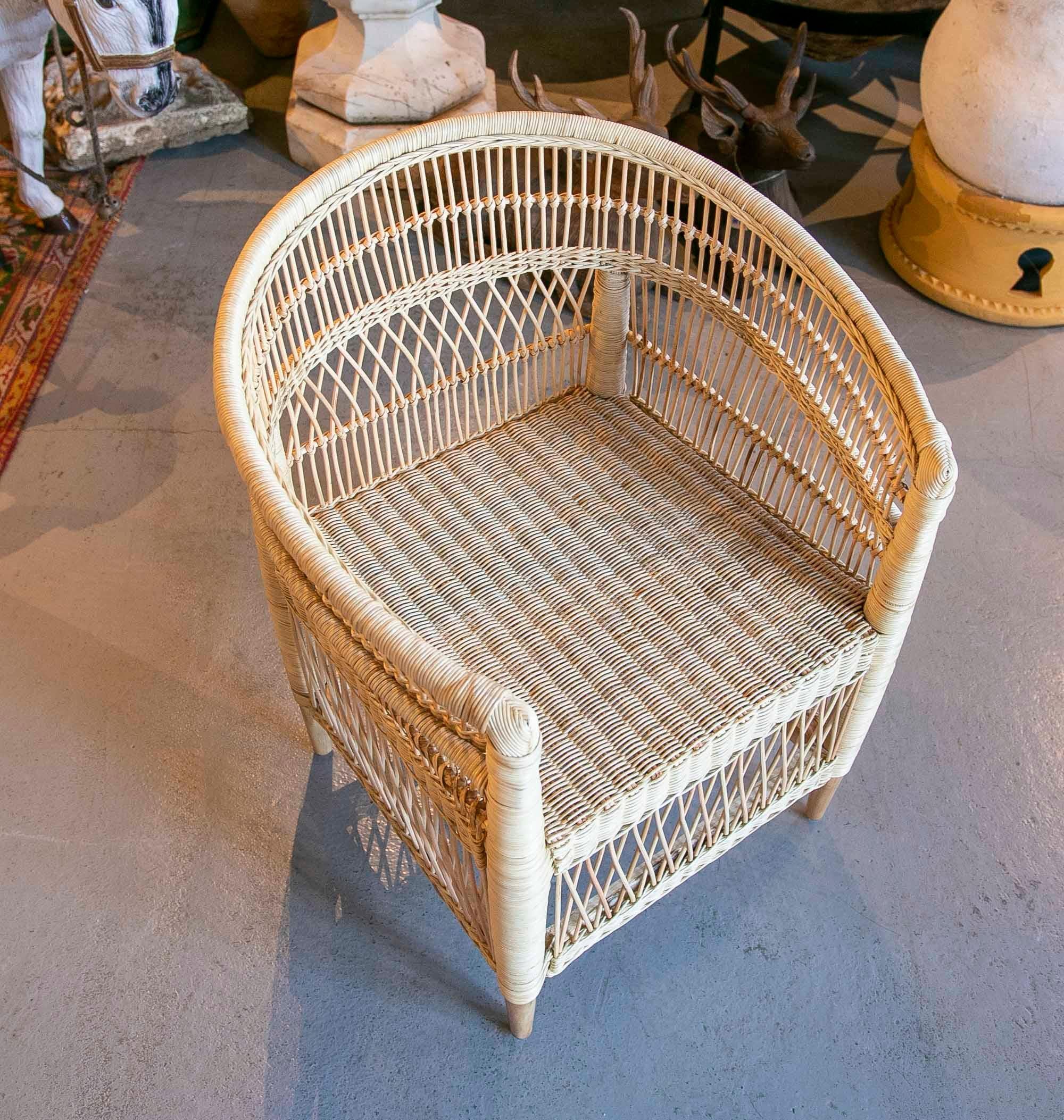 Handmade Rattan Armchair with Wooden Legs For Sale 12
