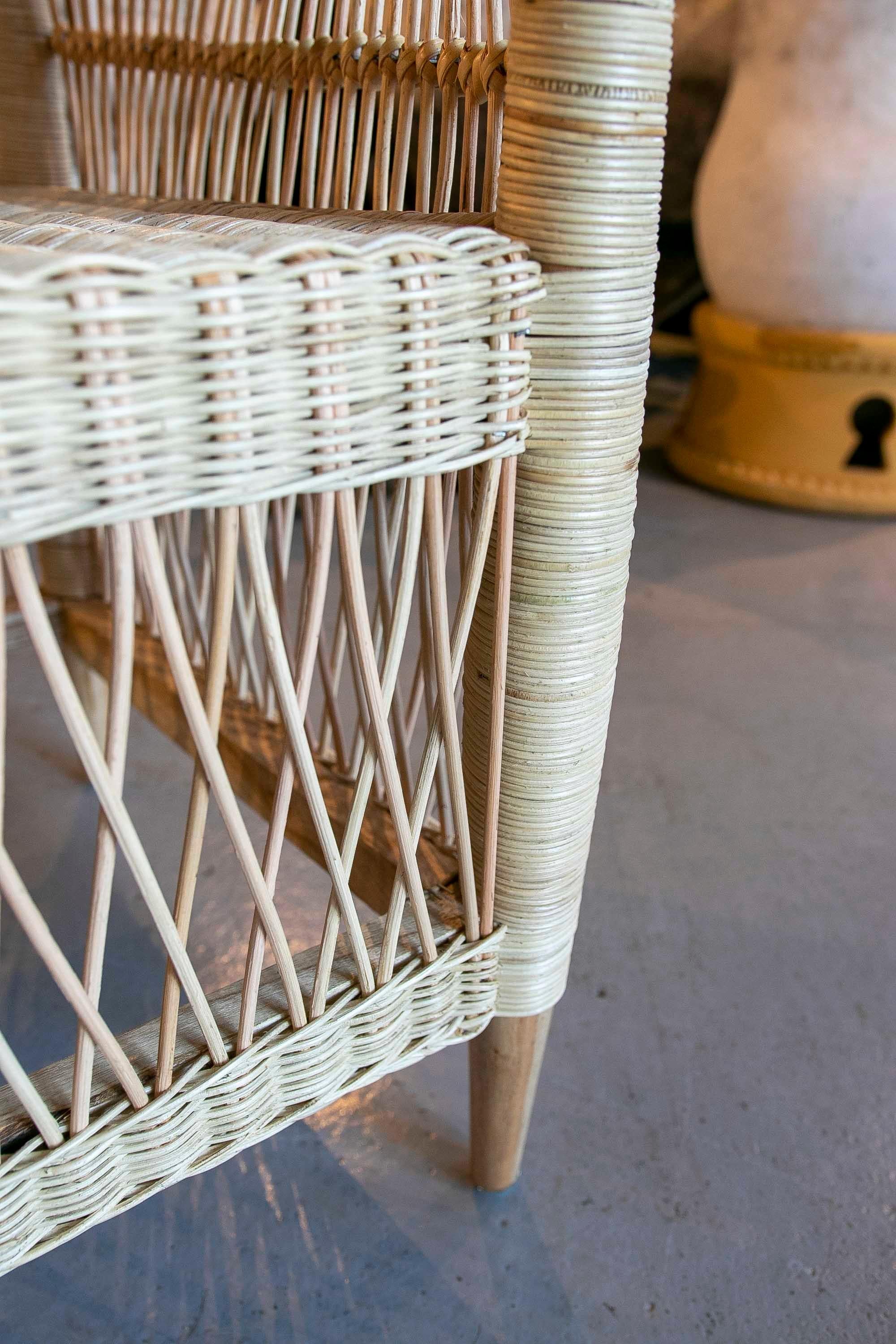 Handmade Rattan Armchair with Wooden Legs For Sale 13