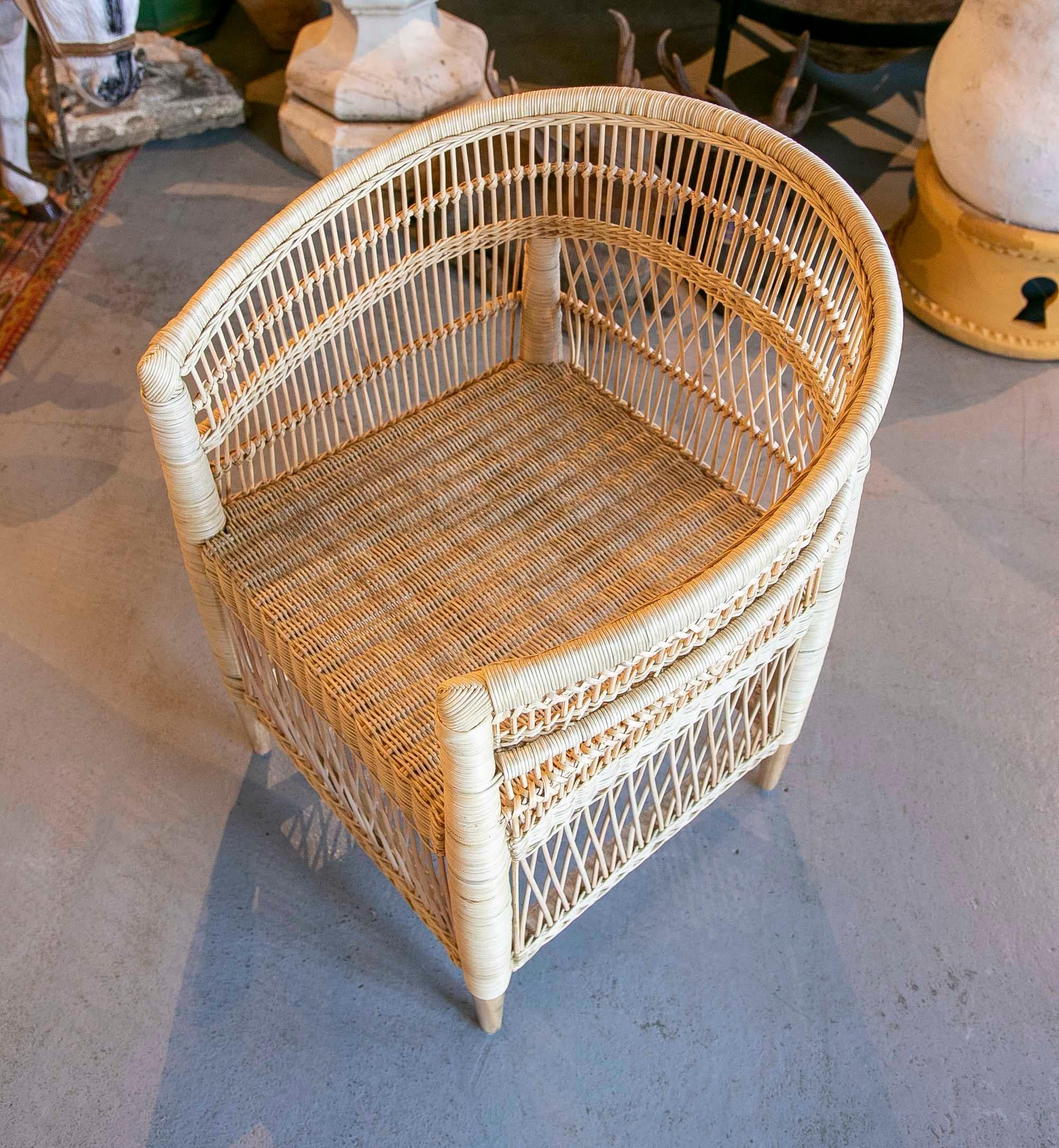 Handmade Rattan Armchair with Wooden Legs For Sale 15