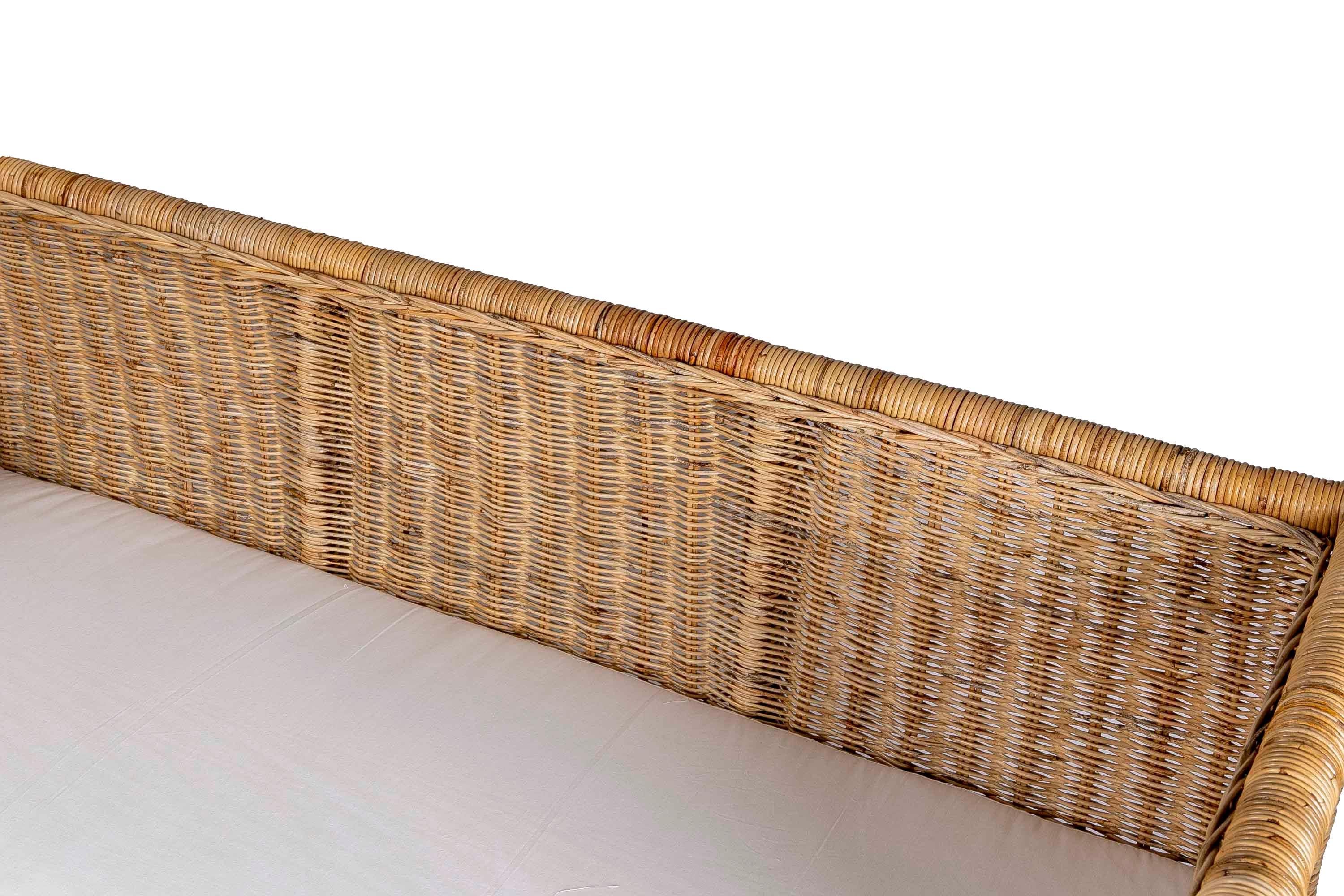 Handmade Rattan Bench with Straight Arms and Backrest For Sale 7