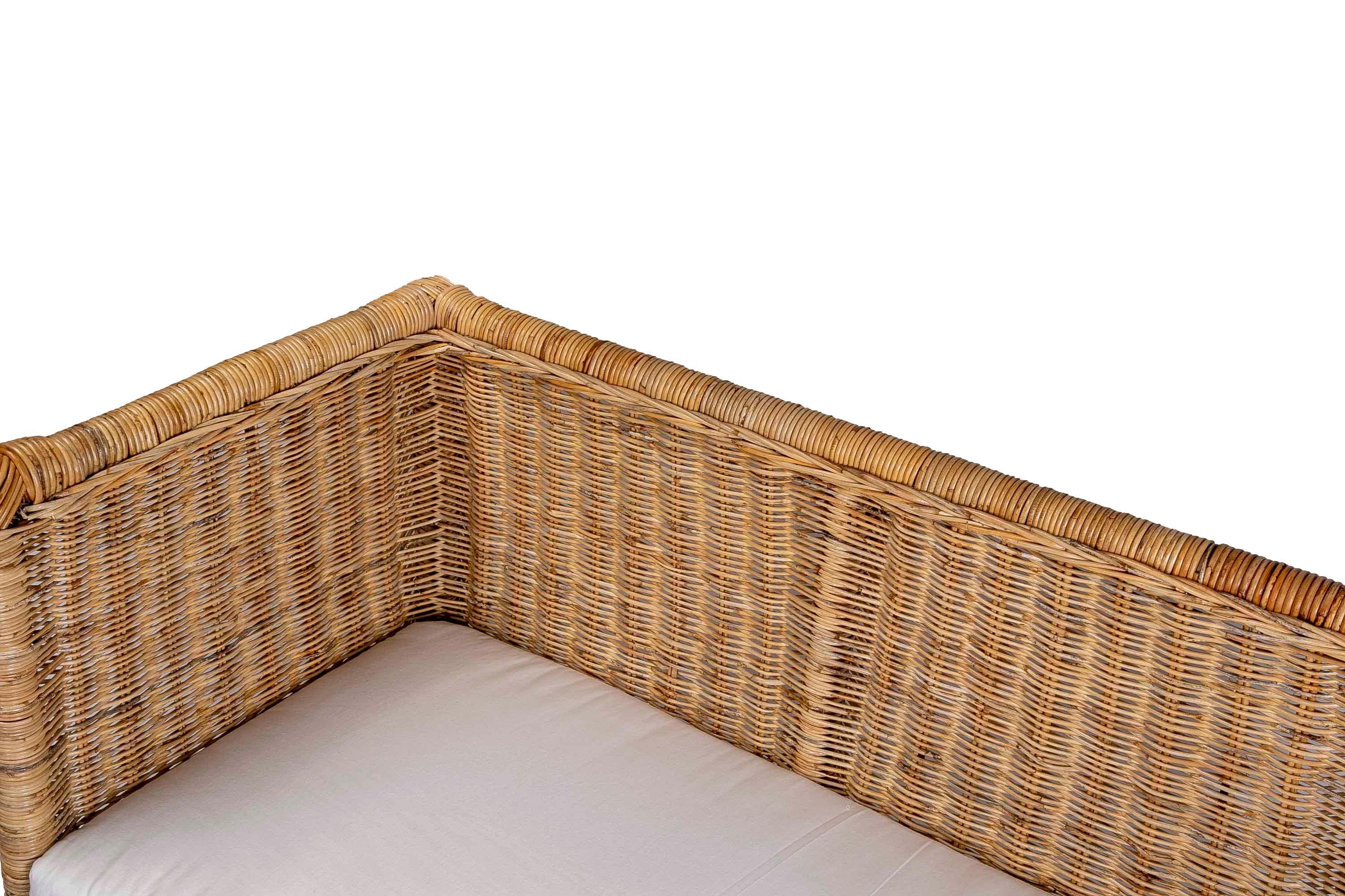 Handmade Rattan Bench with Straight Arms and Backrest For Sale 7