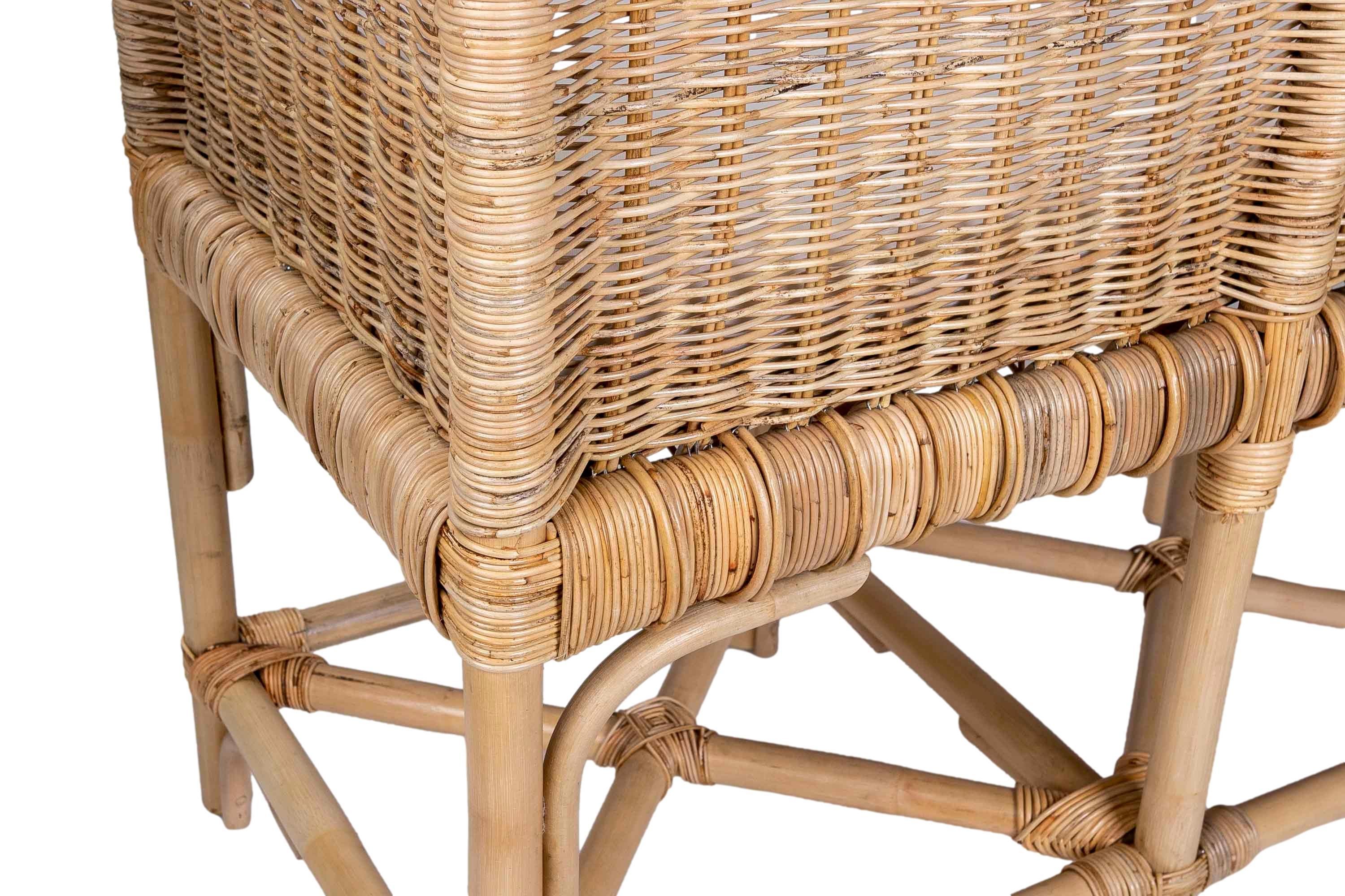 Handmade Rattan Bench with Straight Arms and Backrest For Sale 13