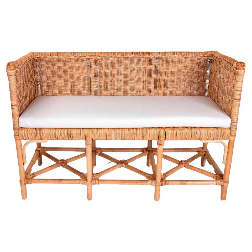 Handmade Bamboo and Wicker Rectangle Bench For Sale at 1stDibs