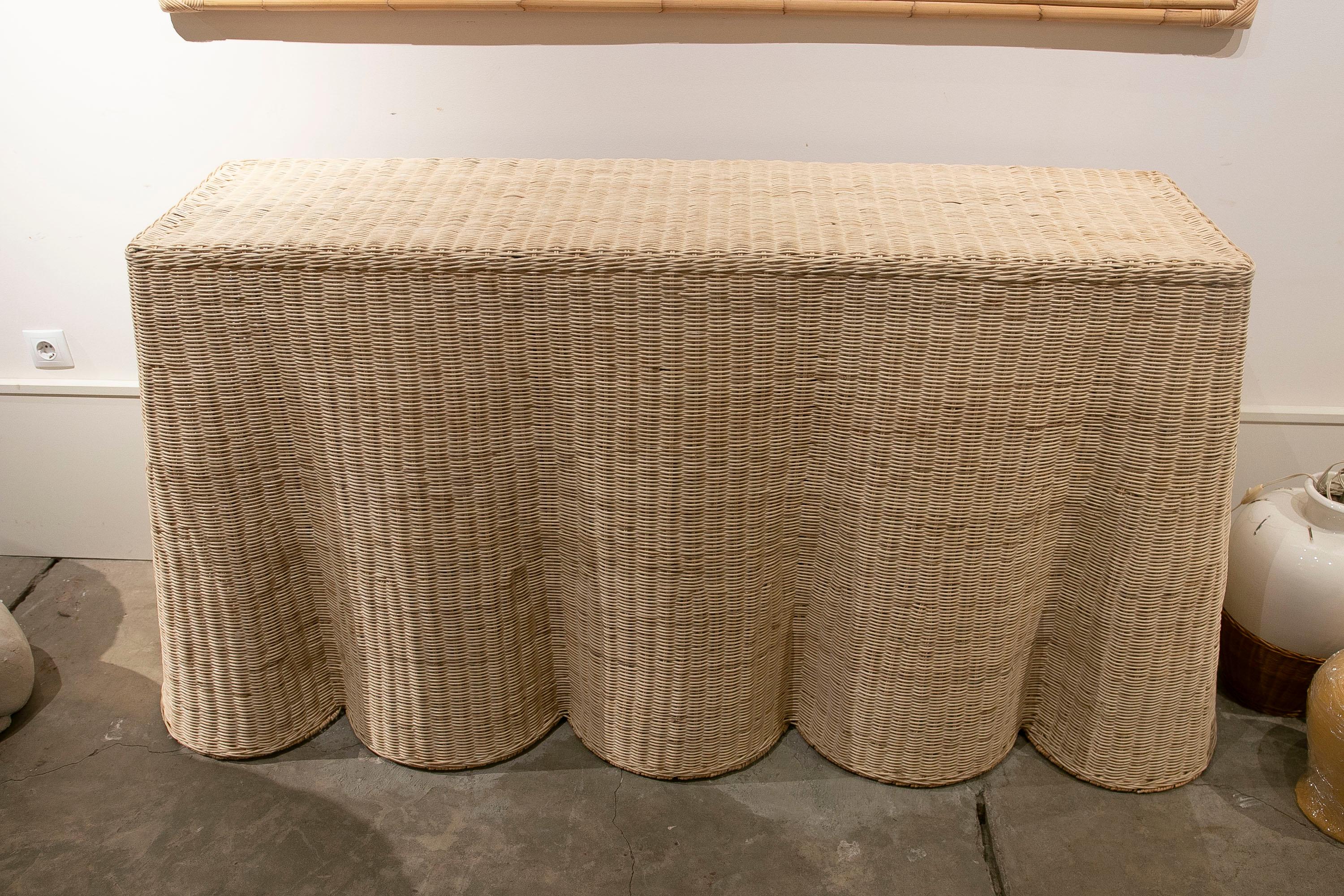 Asian Handmade Rattan Console with iron Frame For Sale