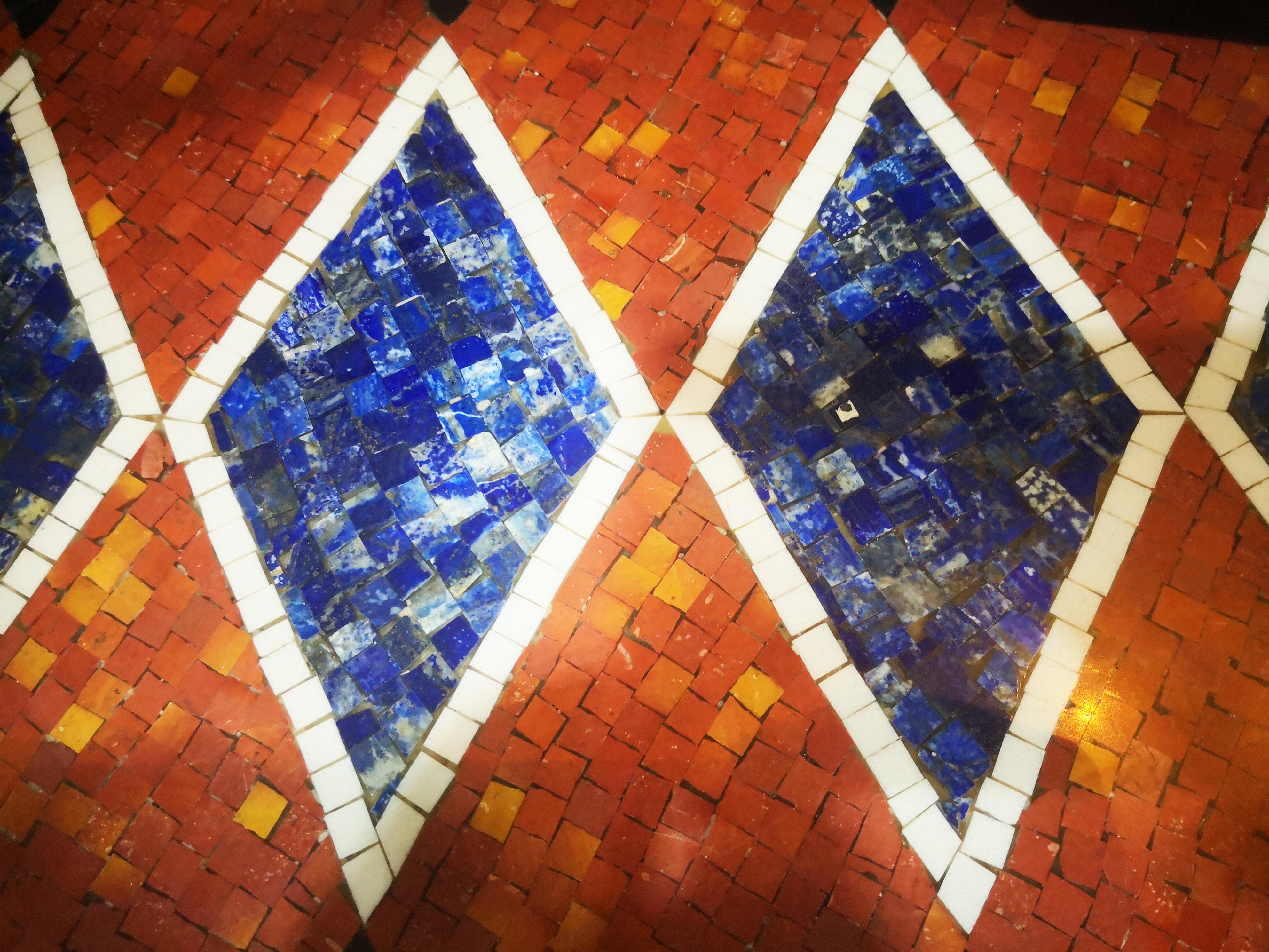 Handmade Rectangular Tabletop Rhombus Mosaic in Lapis Lazuli, Jade and Marbles For Sale 2