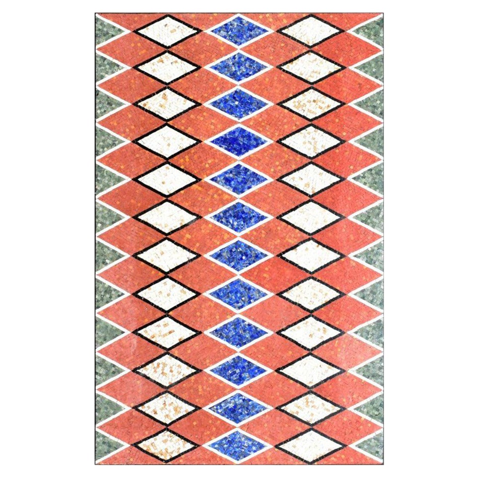 Handmade Rectangular Tabletop Rhombus Mosaic in Lapis Lazuli, Jade and Marbles
