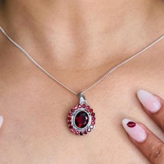 Handmade Red Garnet Oval Shape Pendant in 925 Sterling Silver for Her