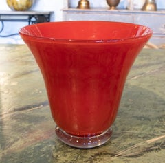 Handmade Red Glass Vase Signed by Henry Dean