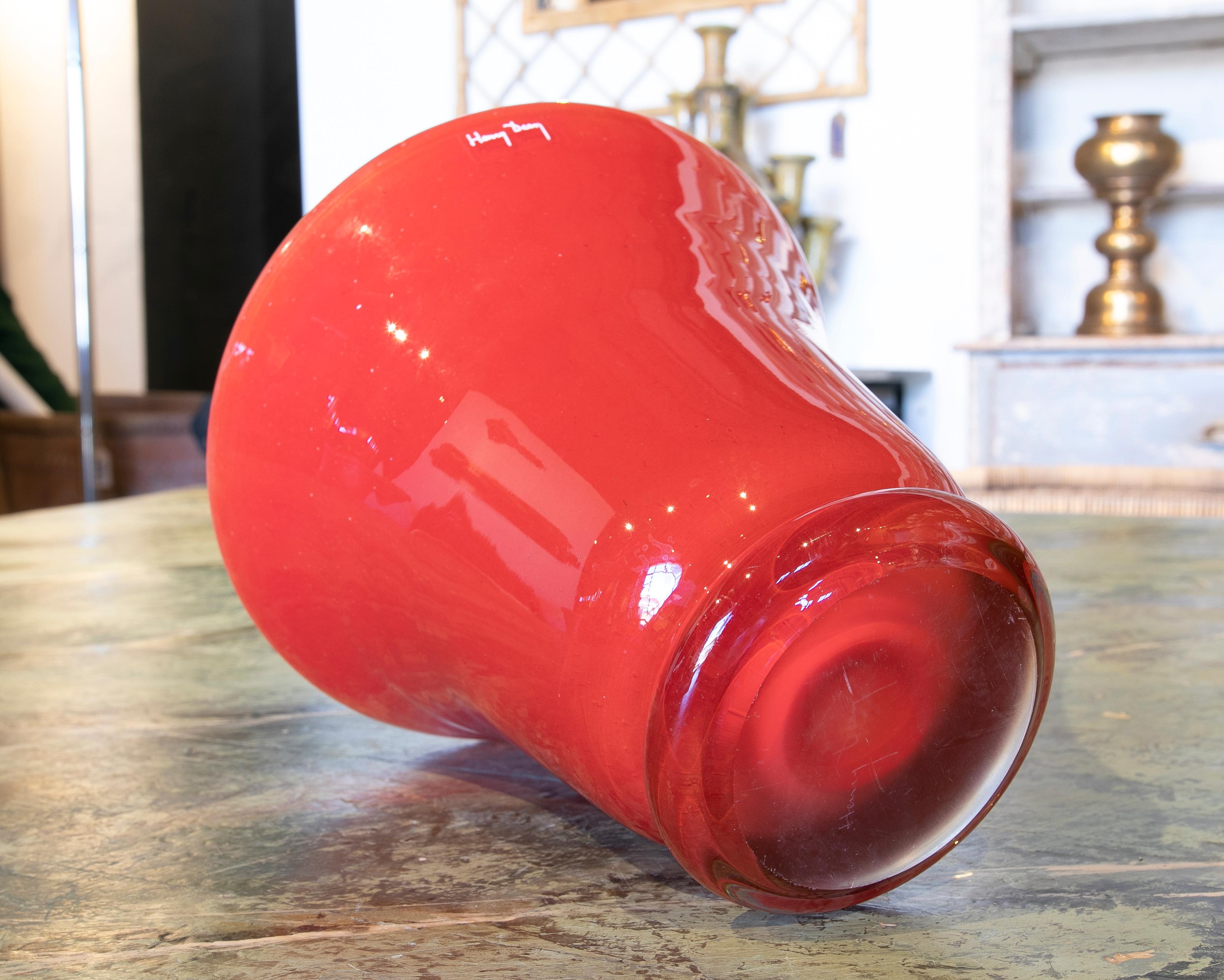 20th Century Handmade Red Glass Vase Signed by Henry Dean For Sale