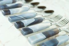 Vajilla hecha a mano de ágata roja con encaje y cubiertos de acero inoxidable, para 6 personas