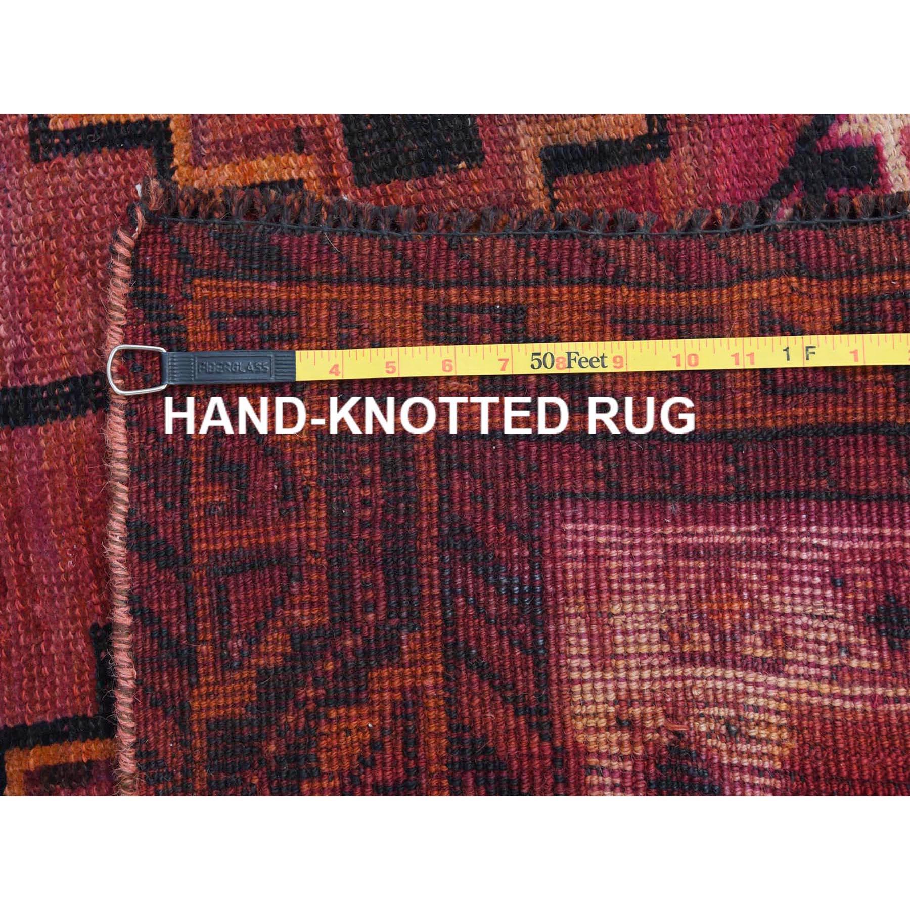 Handmade Red Persian Qashqai Worn Down Vintage Bohemian Natural Wool Runner Rug For Sale 1