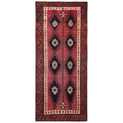 Handmade Red Persian Qashqai Worn Down Vintage Bohemian Natural Wool Runner Rug