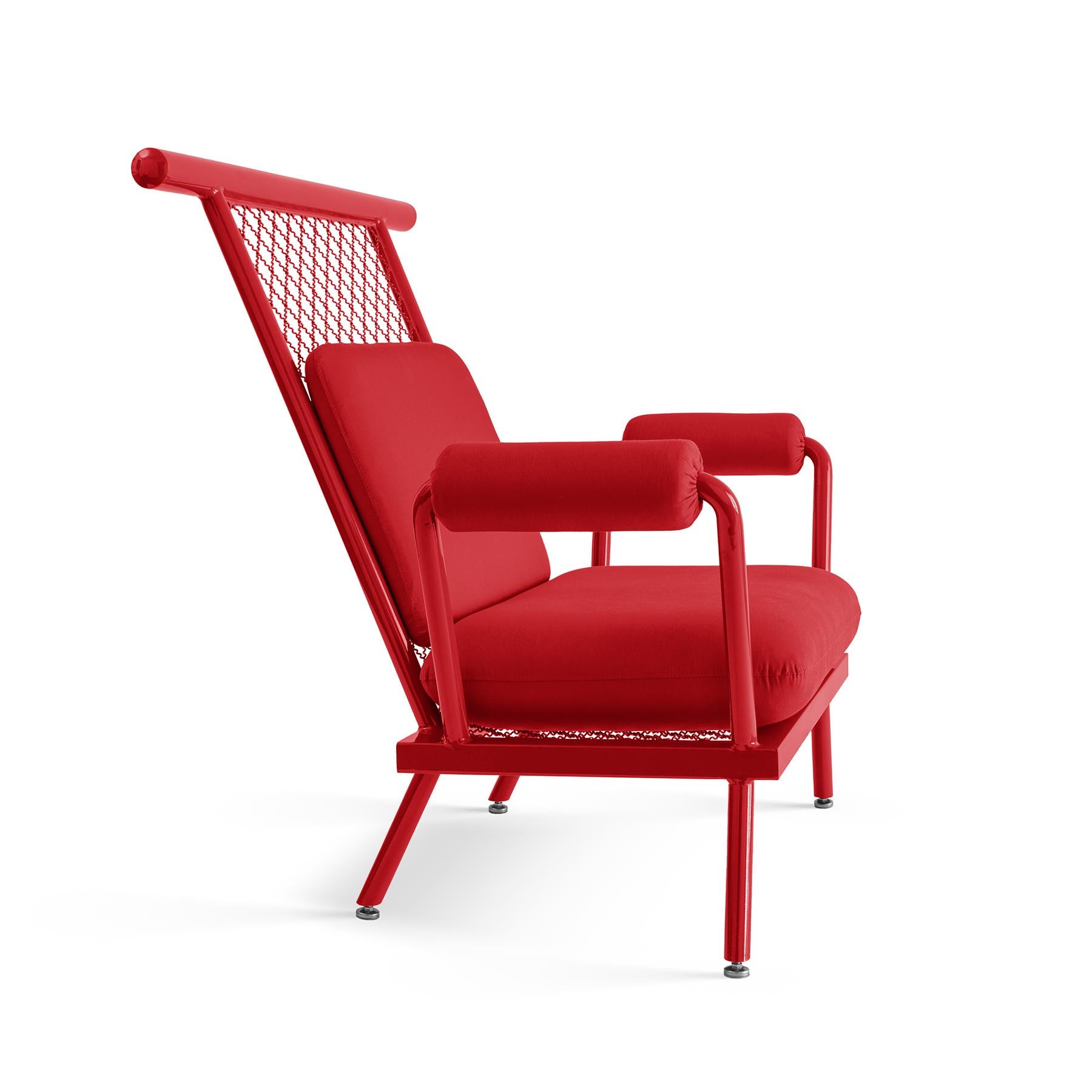 Handgefertigter roter PK6-Sessel mit Kohlenstoffstahlstruktur und Metallgeflecht von Paulo Kobylka (Industriell) im Angebot