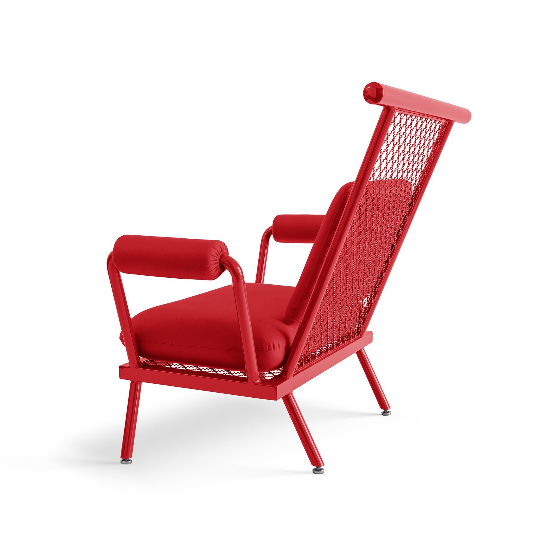 Brazilian Handmade Red PK6 Armchair Carbon Steel Structure & Metal Mesh by Paulo Kobylka For Sale