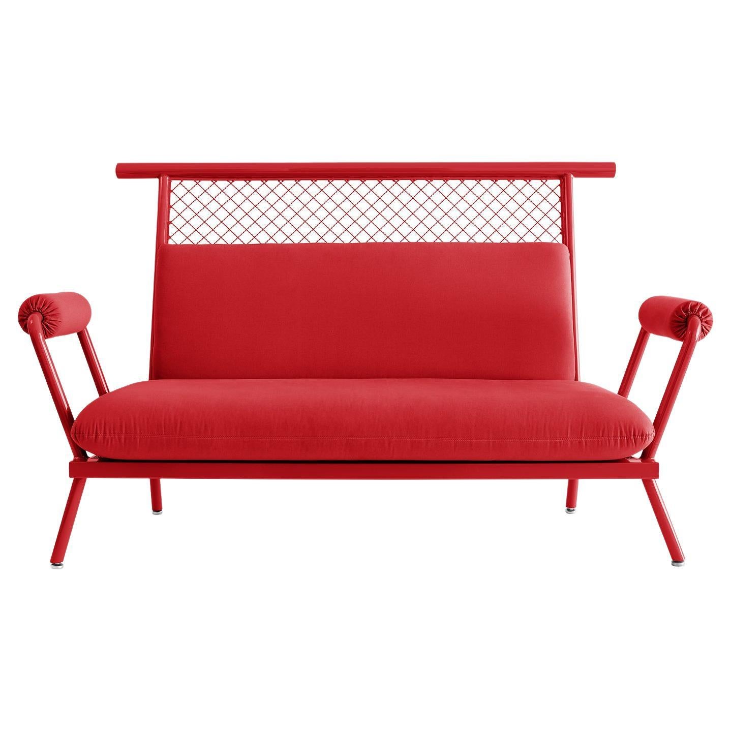 Handgefertigtes rotes PK7-Sofa, Struktur aus Kohlenstoffstahl und Metallgeflecht von Paulo Kobylka