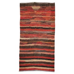 Stiped Kilim Rug Traditional Flatwoven Handmade Red Rust Area Rug