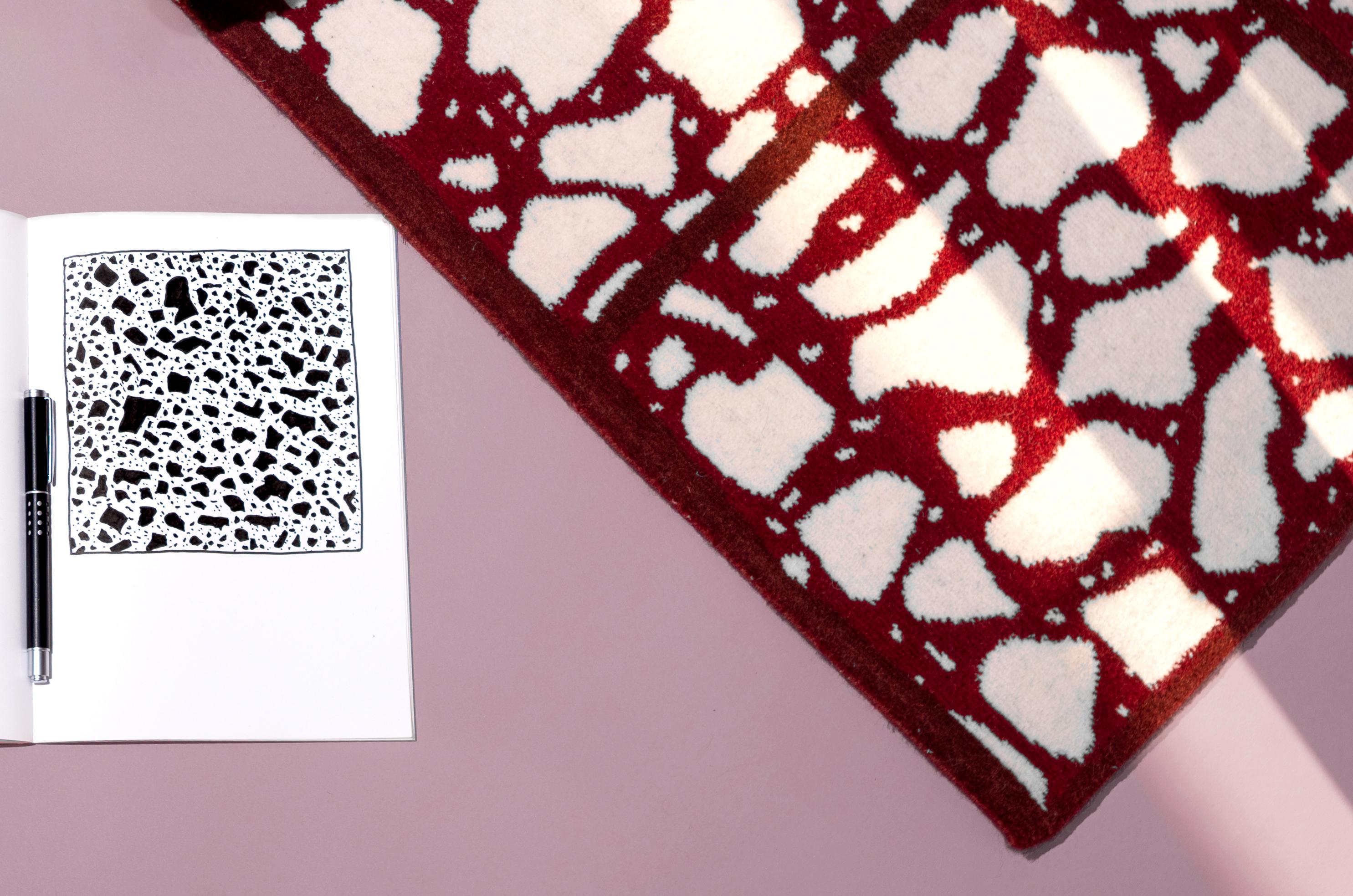 Moderno Tappeto in lana rossa fatto a mano dal Nepal (Collection'S). Sostenibile e 100% NAT in vendita