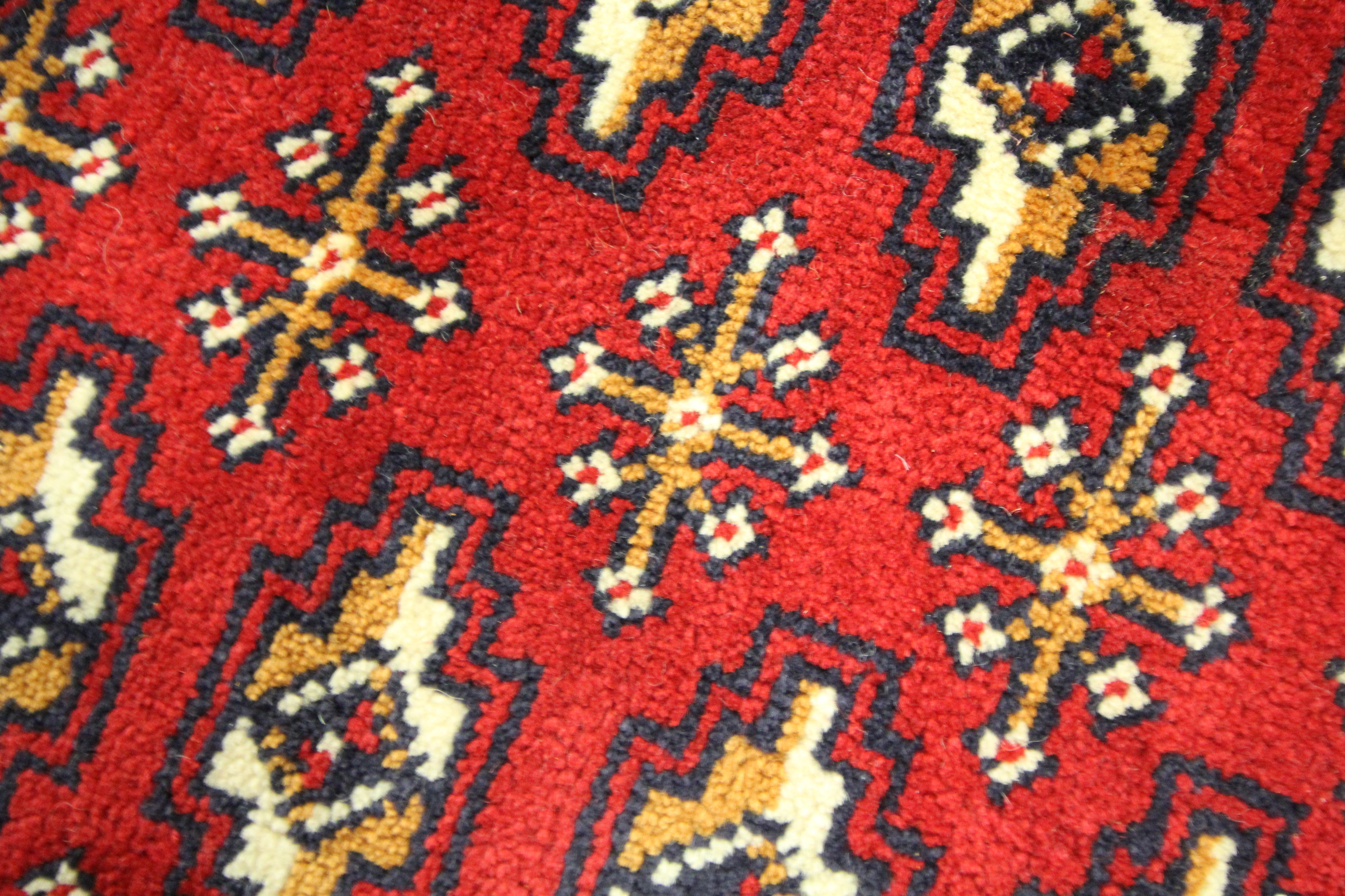 Handmade Rug Red Wool Turkmen Poshti Traditional Floor Cushion Rug For Sale 3