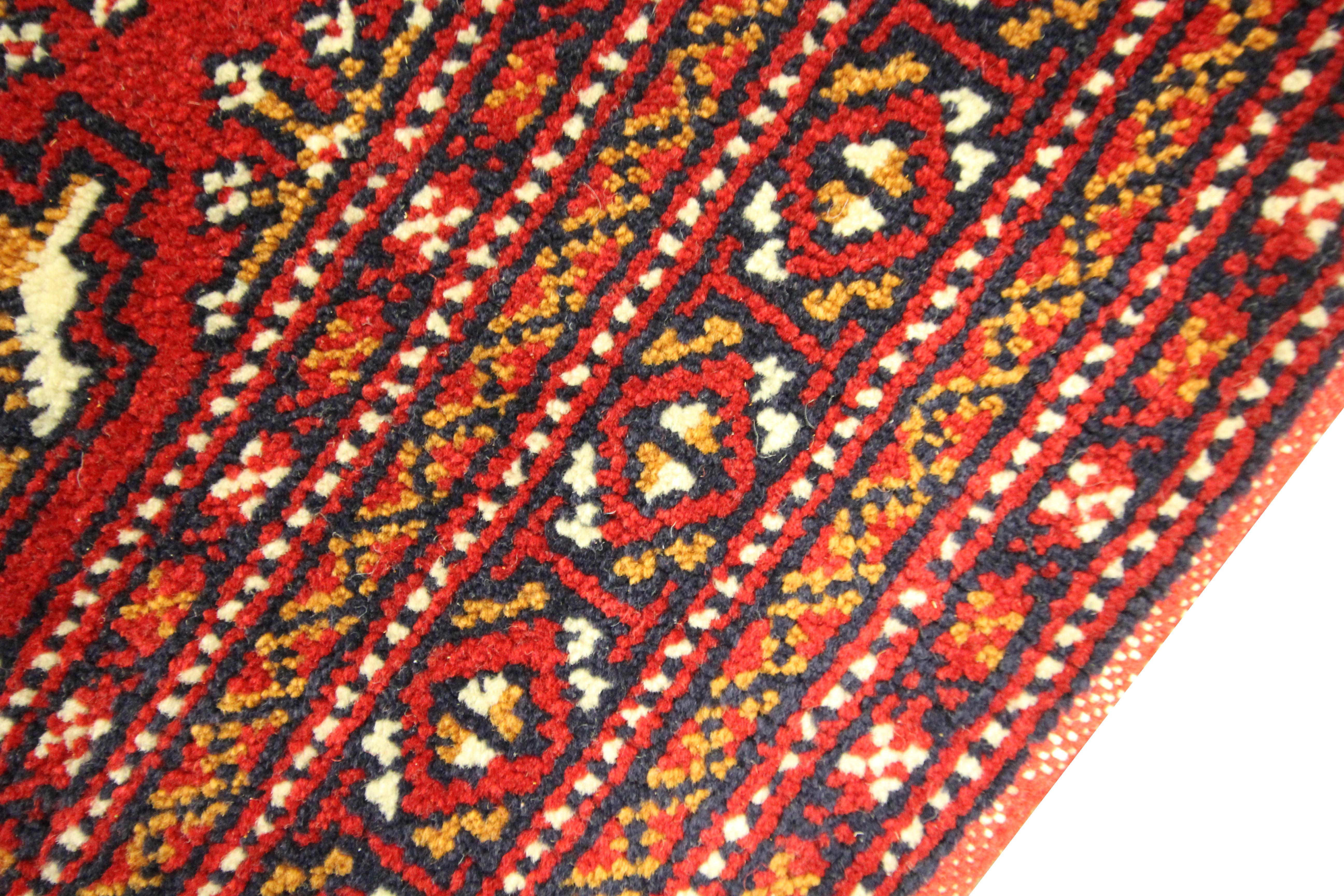 Handmade Rug Red Wool Turkmen Poshti Traditional Floor Cushion Rug For Sale 4