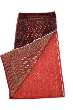 Handmade Rug Red Wool Turkmen Poshti Traditional Floor Cushion Rug