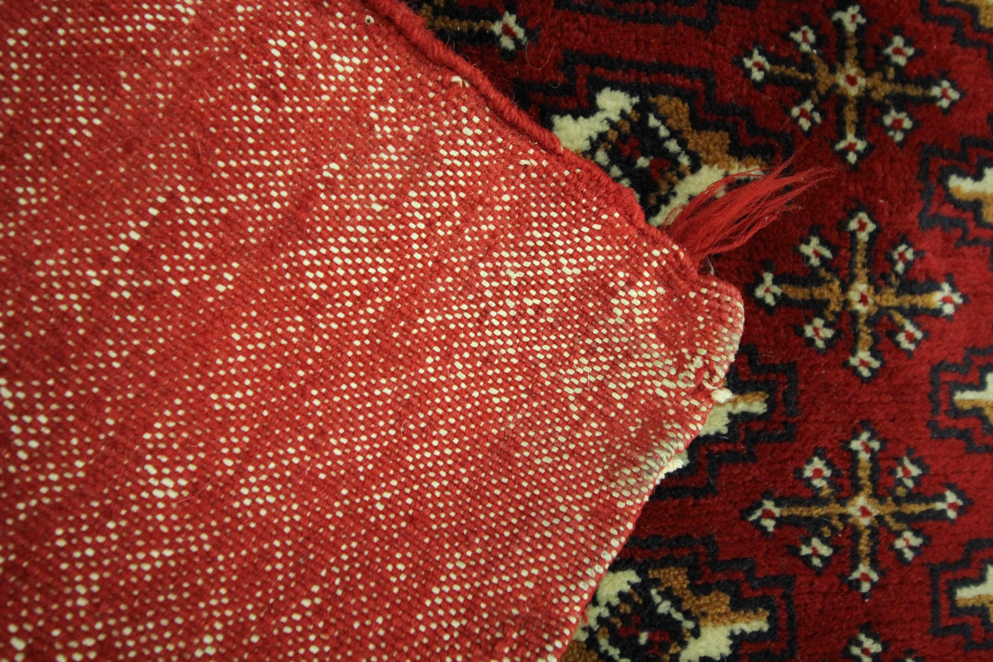 Tribal Handmade Rug Red Wool Turkmen Poshti Traditional Floor Cushion Rug For Sale