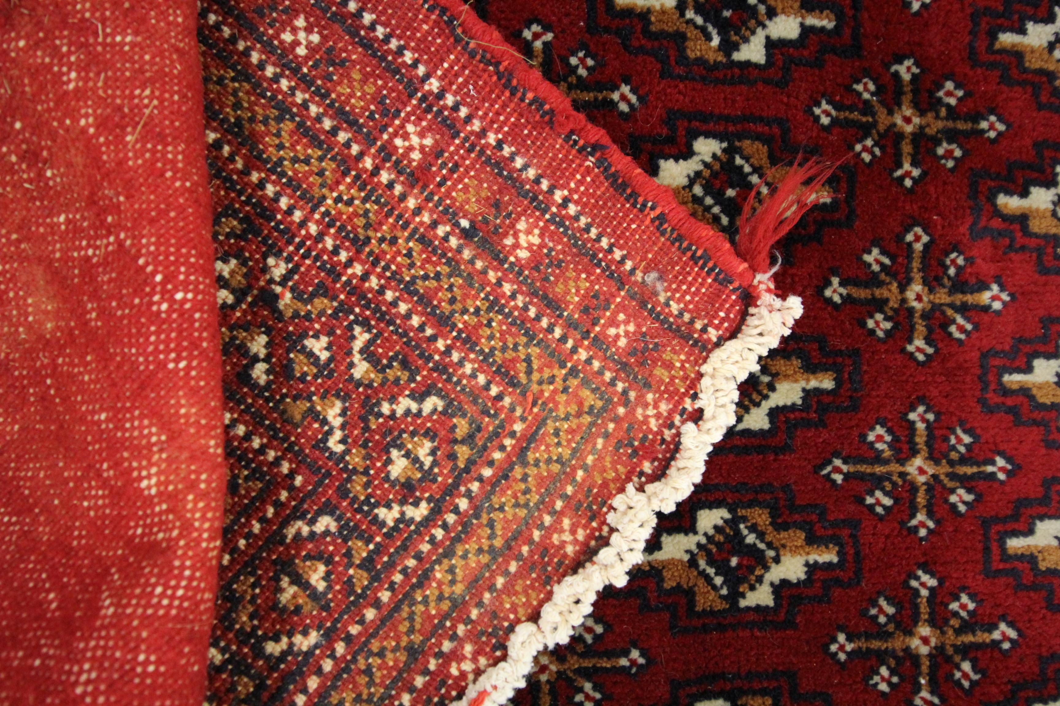 Hand-Knotted Handmade Rug Red Wool Turkmen Poshti Traditional Floor Cushion Rug For Sale