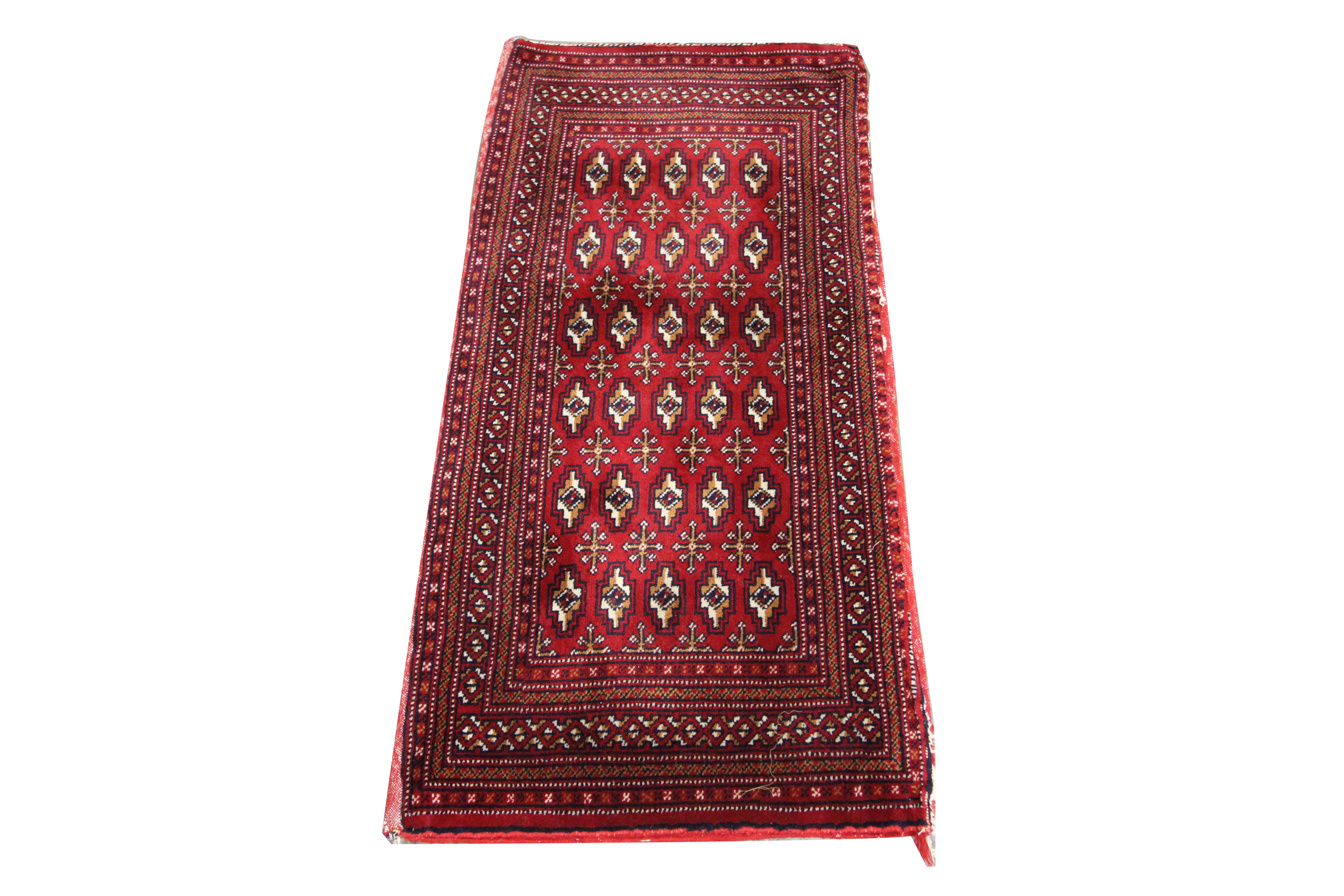 Handmade Rug Red Wool Turkmen Poshti Traditional Floor Cushion Rug In Excellent Condition For Sale In Hampshire, GB