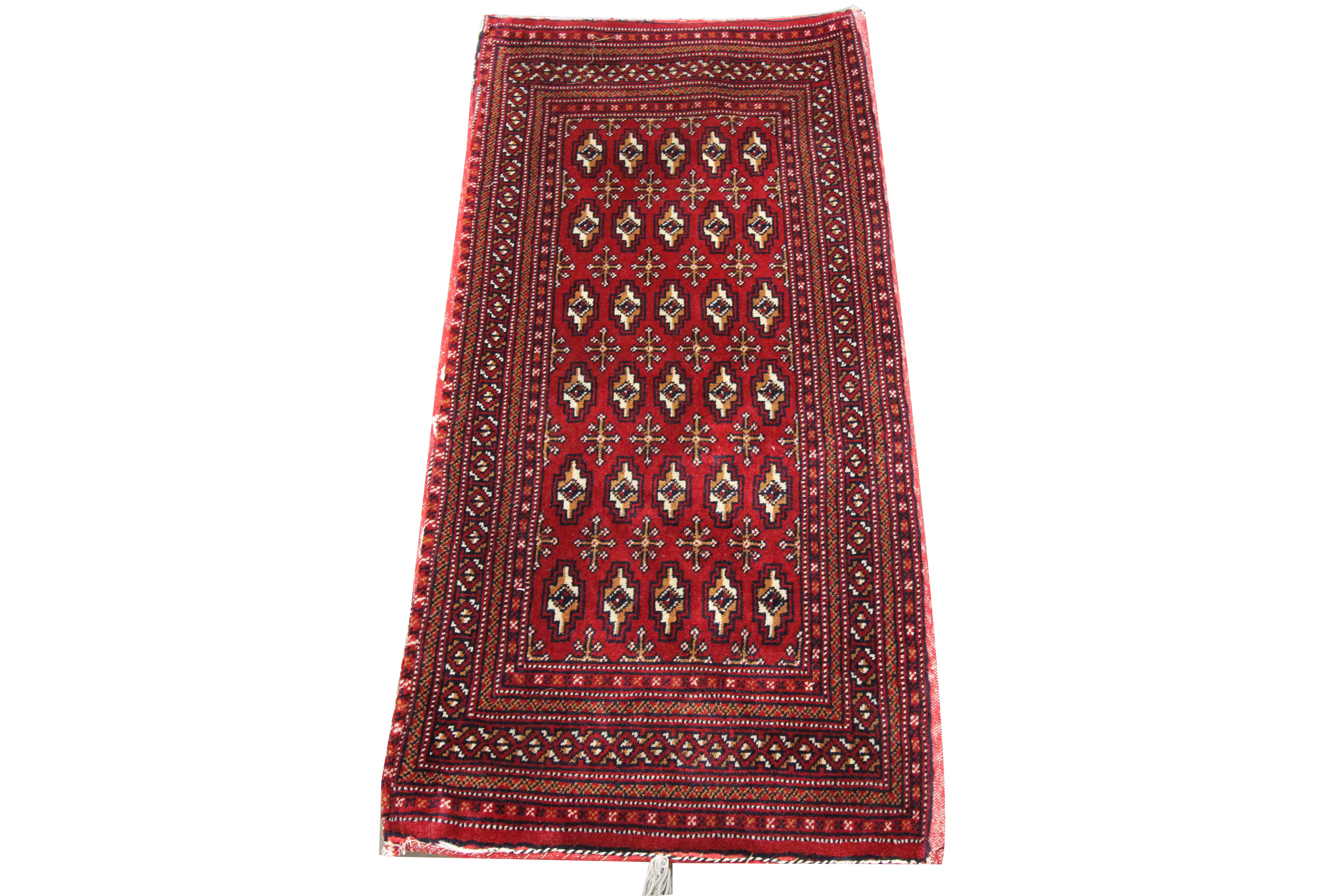Mid-20th Century Handmade Rug Red Wool Turkmen Poshti Traditional Floor Cushion Rug For Sale