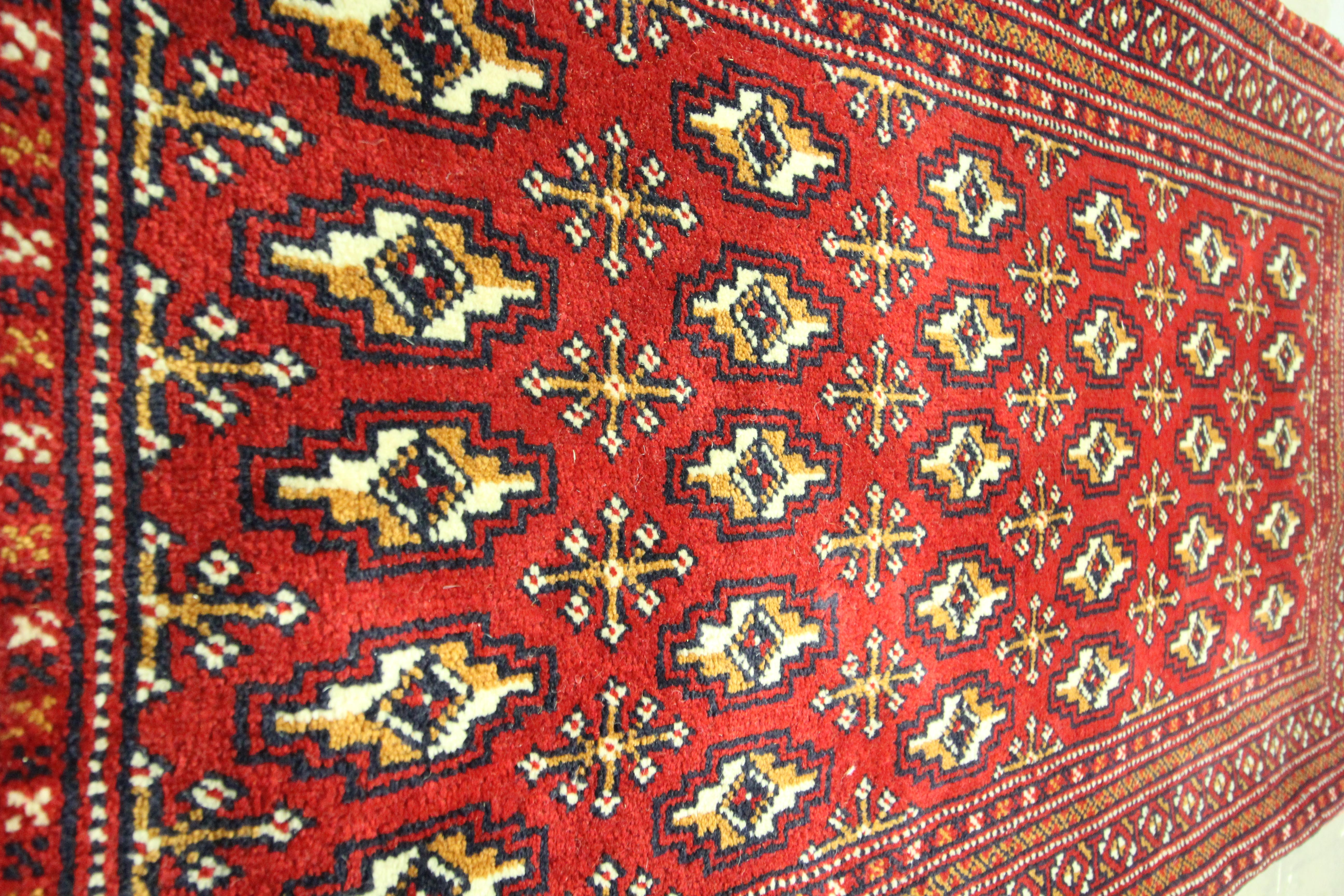 Handmade Rug Red Wool Turkmen Poshti Traditional Floor Cushion Rug For Sale 1