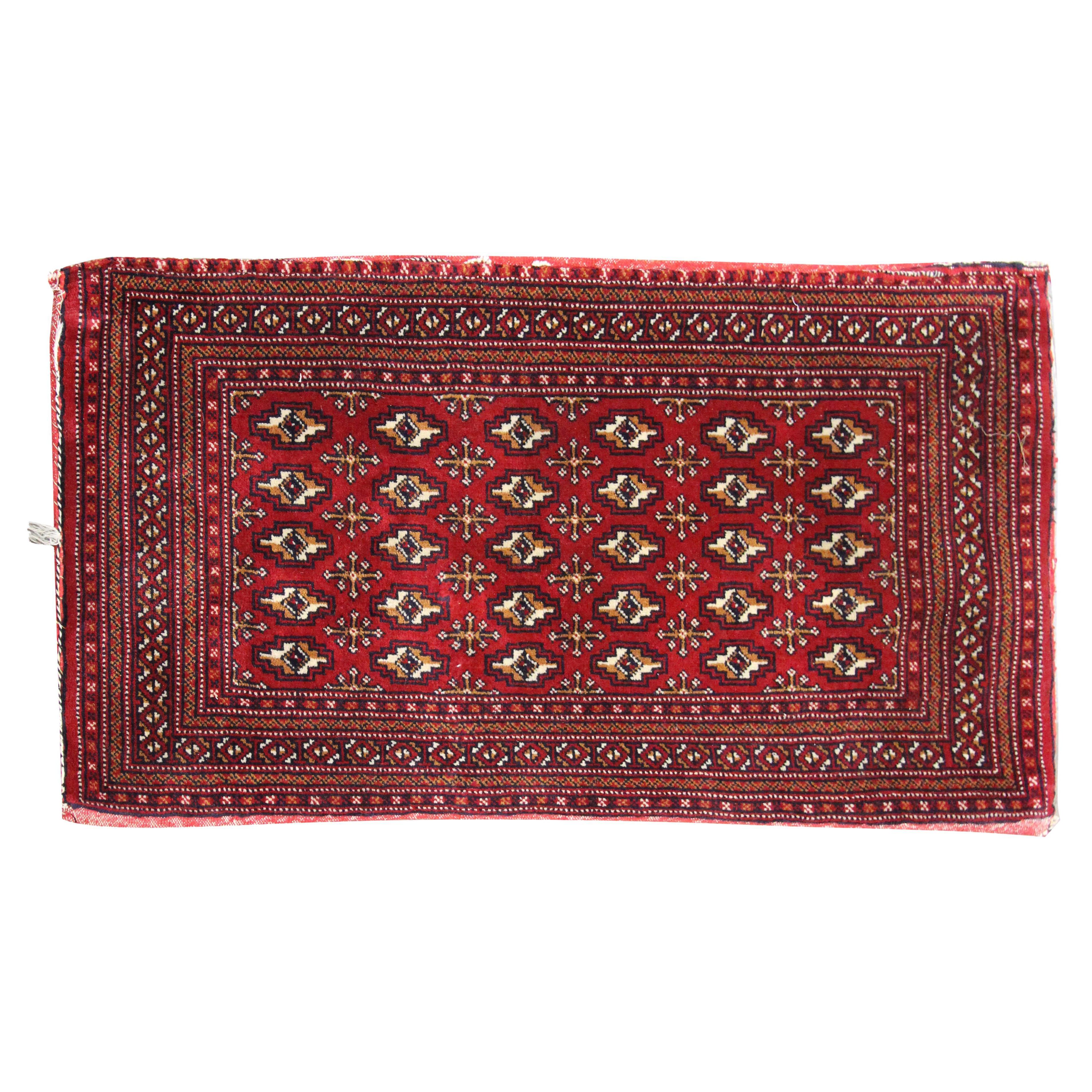 Handmade Rug Red Wool Turkmen Poshti Traditional Floor Cushion Rug
