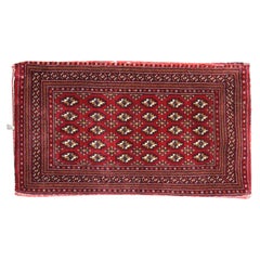 Vintage Handmade Rug Red Wool Turkmen Poshti Traditional Floor Cushion Rug