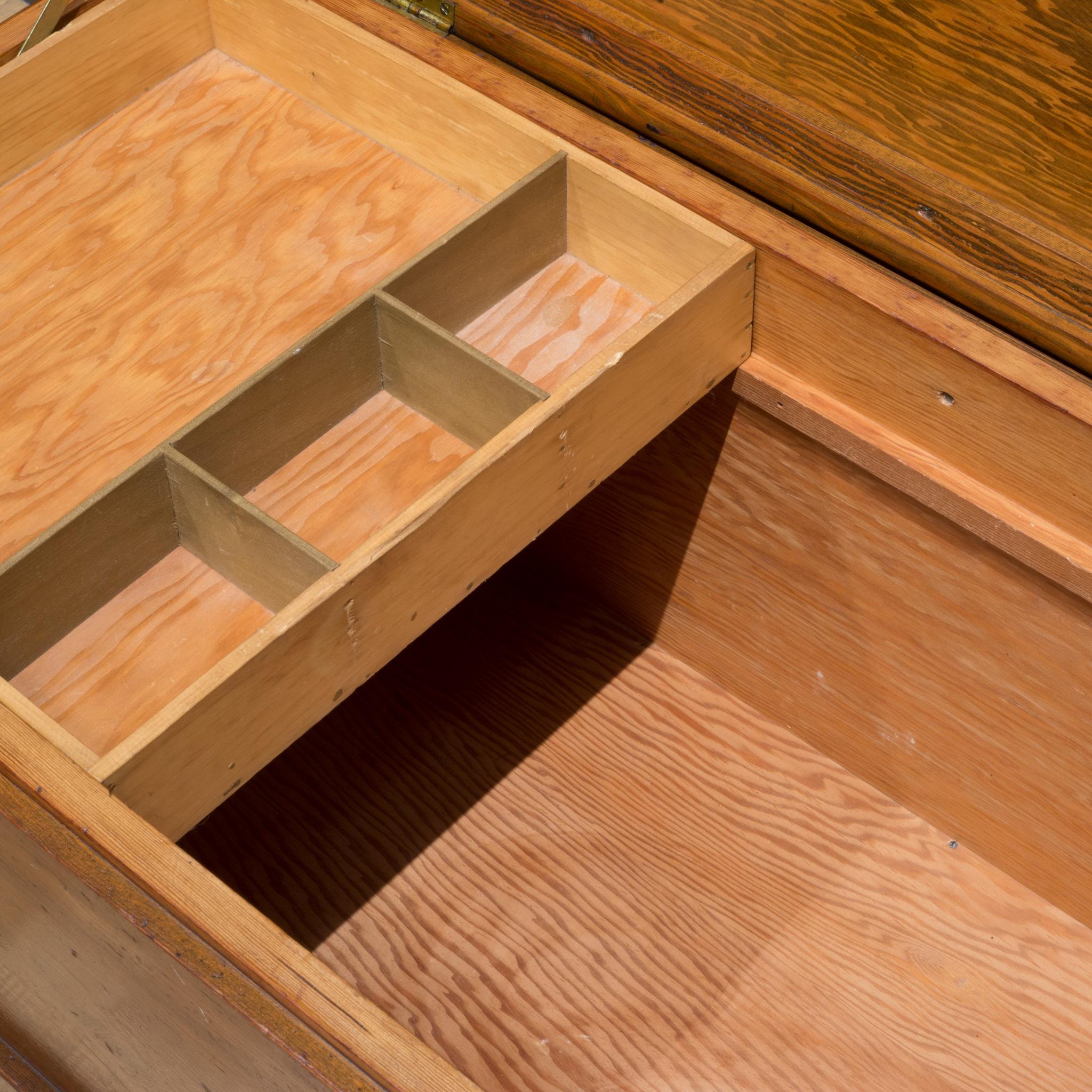 Handmade Redwood Tool Chest with Inner Tray, C.1950 3
