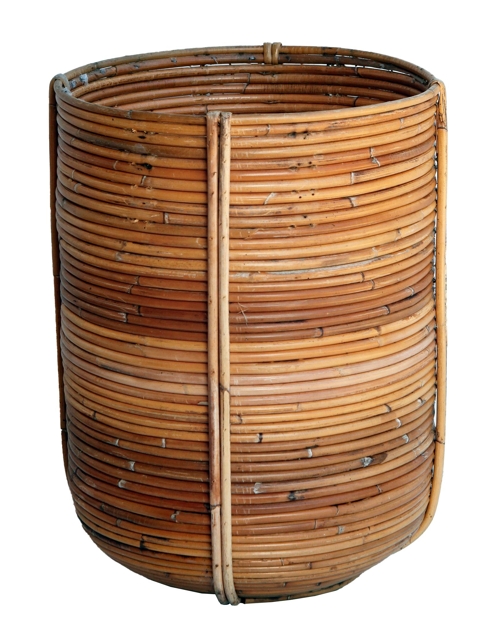 Mid-Century Modern Handmade Reed Basket Planter For Sale