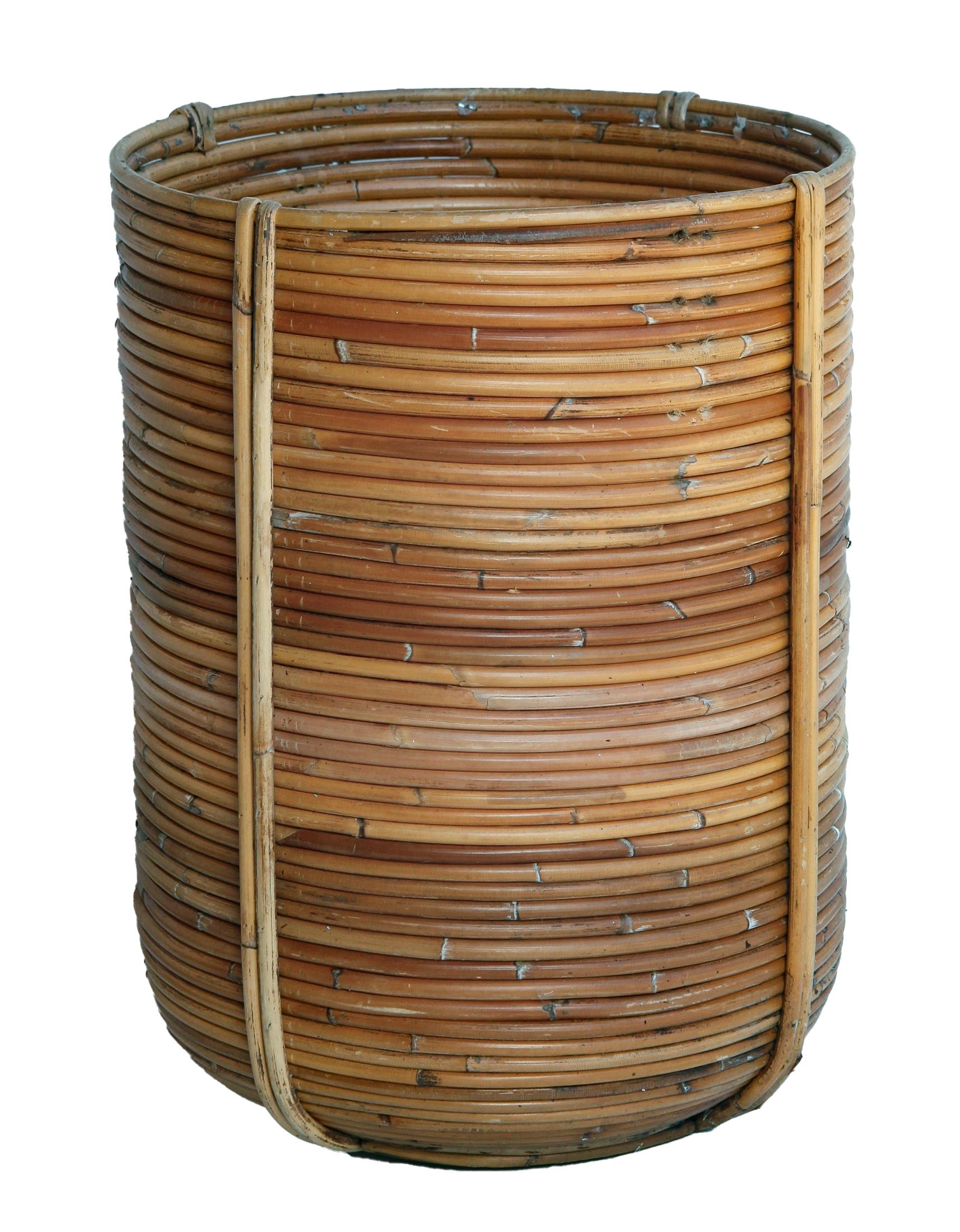 Asian Handmade Reed Basket Planter For Sale
