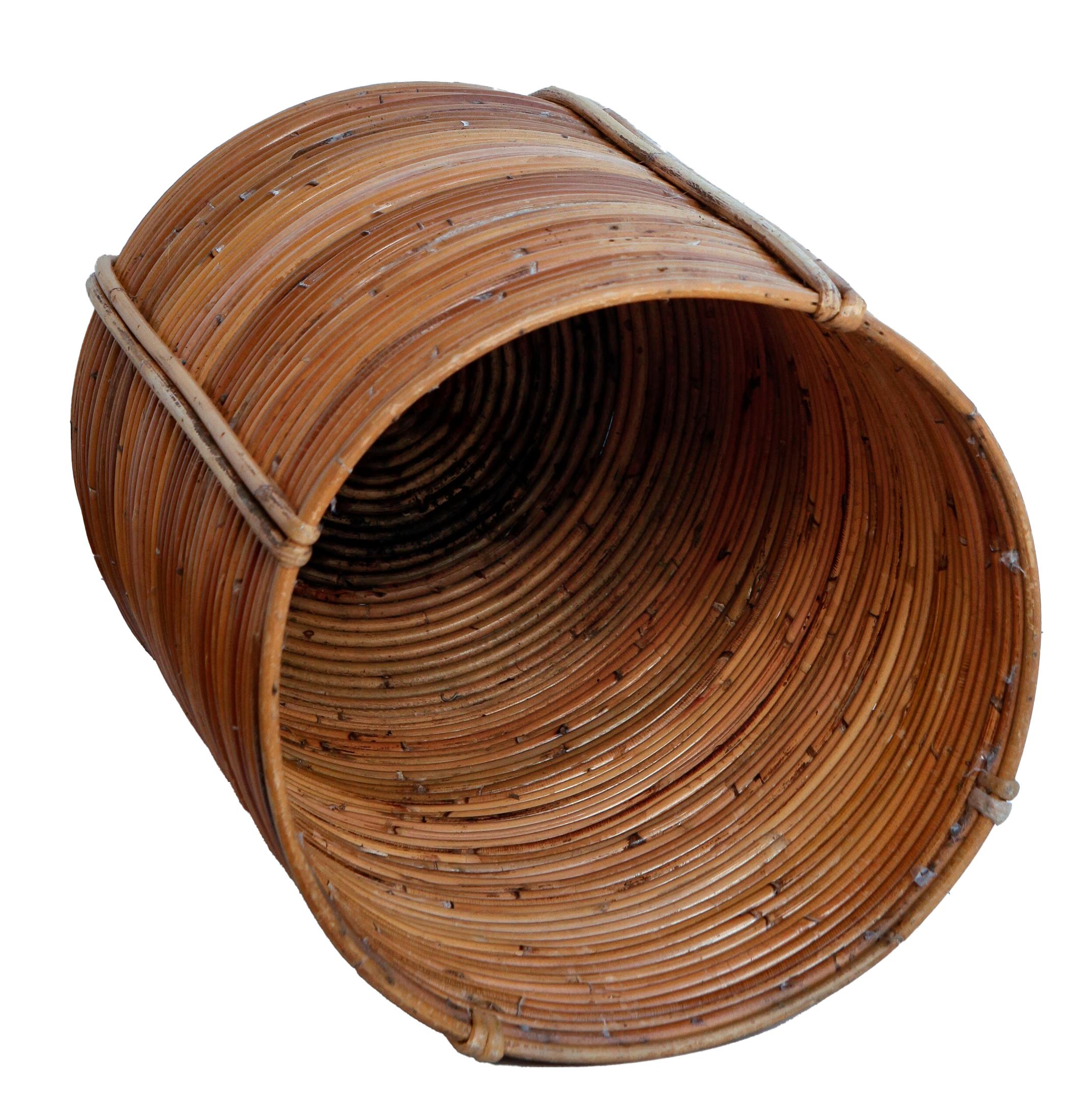 20th Century Handmade Reed Basket Planter For Sale
