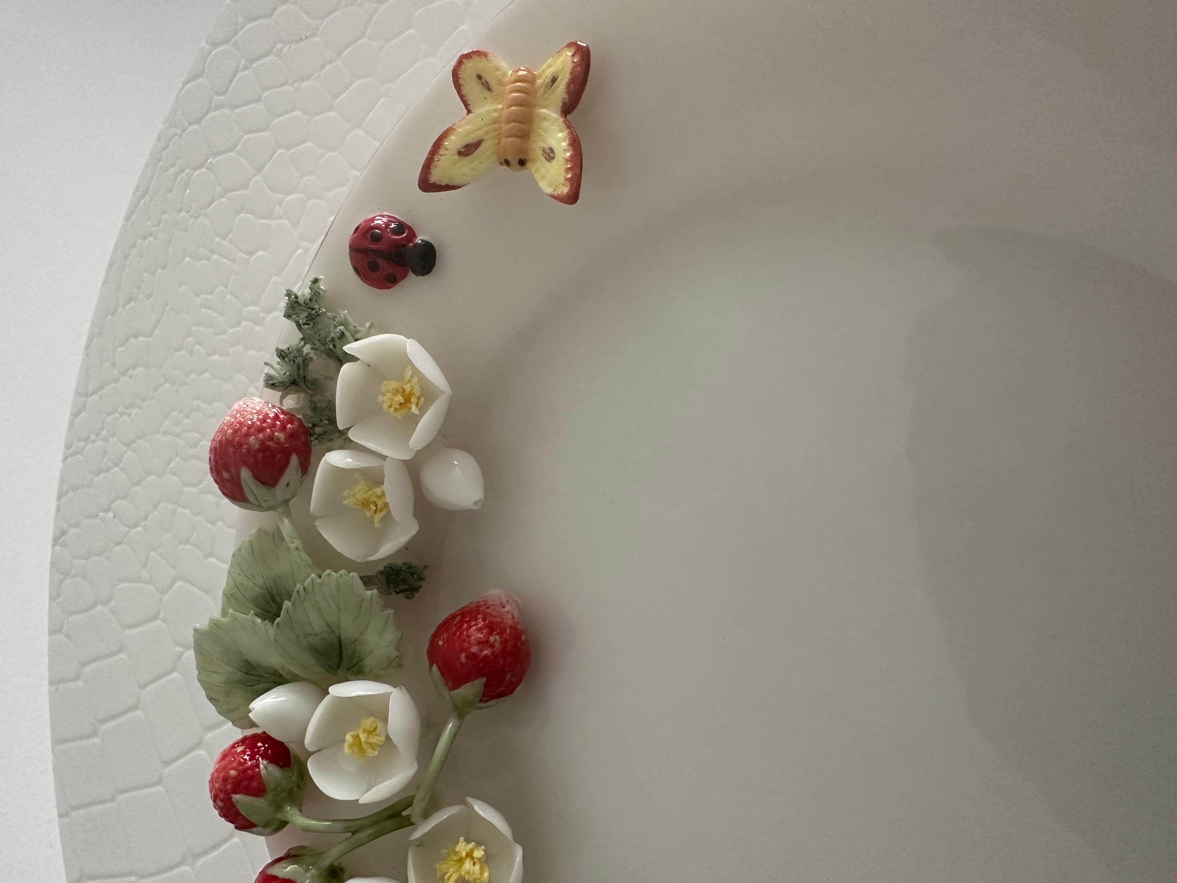 Handgefertigte Relief Gießen Porzellan Dekorative Wilde Erdbeeren Design Teller
Bei dieser dreidimensionalen Gestaltungstechnik auf Porzellan wird durch Hinzufügen oder Entfernen von Ton ein erhabenes oder skulpturales Muster auf einer flachen